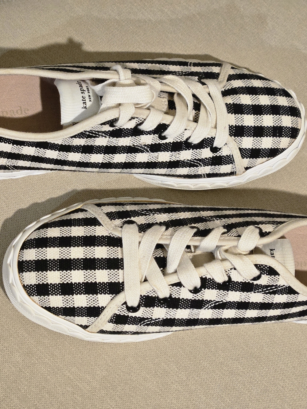 kate spade Black & White Gingham Lace-Up Sneakers 7.5